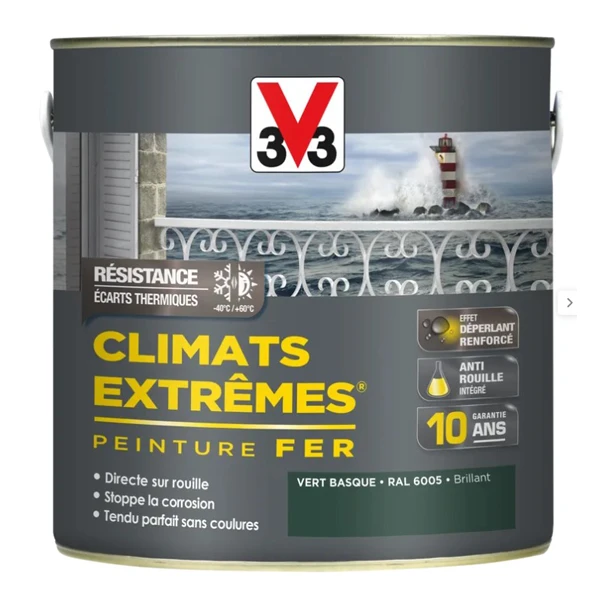 Peintures Antirouille Et Spéciales Fer Peinture Fer Spéciale Climats Extrêmes V33 Brillant Vert Basque 1,5L 1 Peintures Antirouille Et Spéciales Fer Peinture Fer Spéciale Climats Extrêmes V33 Brillant Vert Basque 1,5L