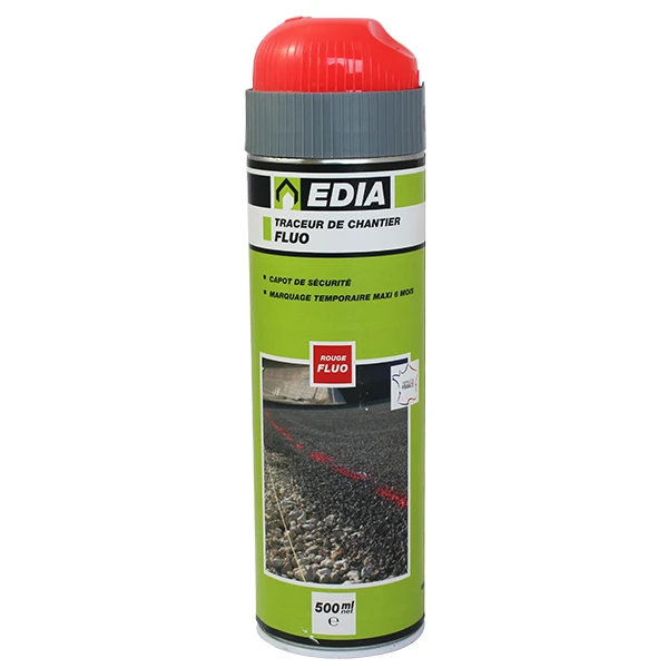 Peinture Traceur De Chantier Edia Fluo Temporaire Rouge 6 Mois 500 ML 2 Peinture Traceur De Chantier Edia Fluo Temporaire Rouge 6 Mois 500 ML – Image 2
