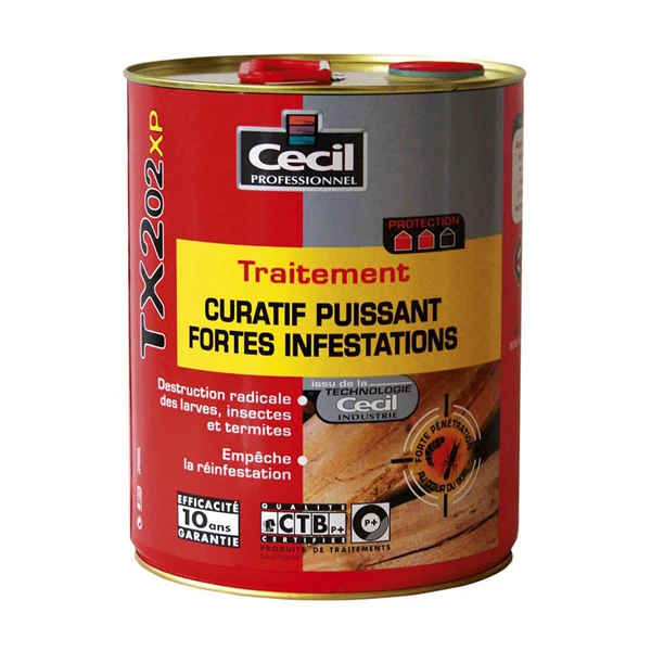 Traitement Du Bois Traitement Curatif Insecticide Bois - TX202 XP Cecil - Incolore - Bidon 5L 1 Traitement Du Bois Traitement Curatif Insecticide Bois - TX202 XP Cecil - Incolore - Bidon 5L