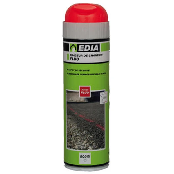 Peinture Traceur De Chantier Edia Fluo Temporaire Rouge 6 Mois 500 ML 1 Peinture Traceur De Chantier Edia Fluo Temporaire Rouge 6 Mois 500 ML